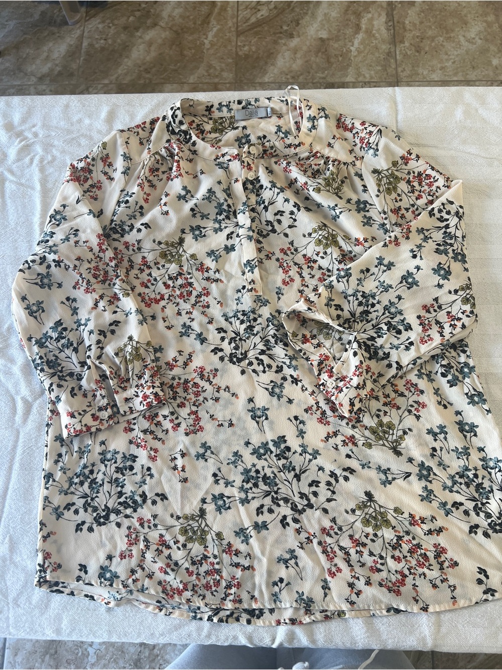 Dalia Cream Floral Button-Down Shirt with Blue and Red Accents